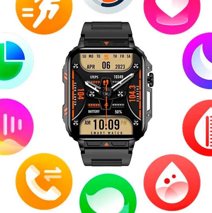 Смарт часы LIGE, 1,95-дюймовый экран, IP68, водонепроницаемые,