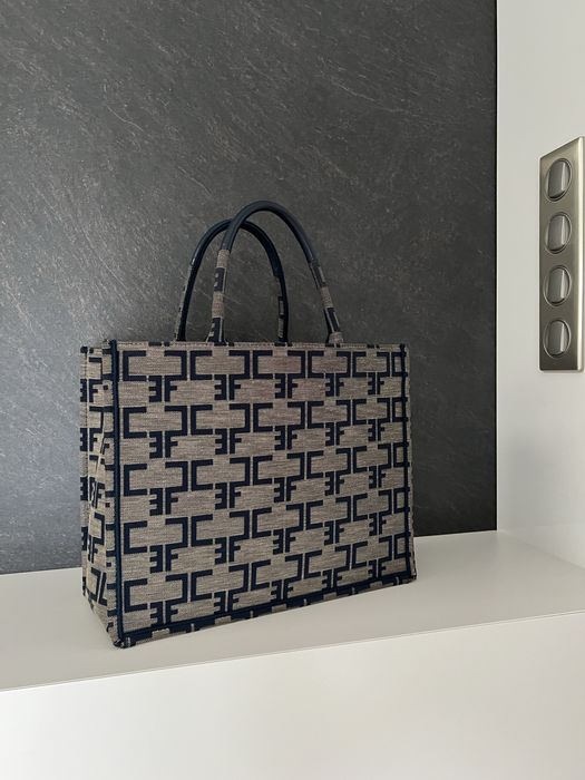 Torebka shopperka Elisabetta Franchi monogram brązowa torba