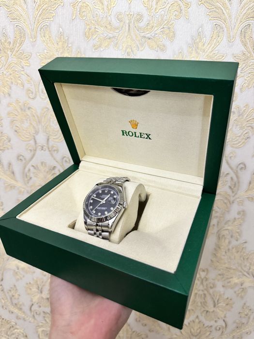 Годинник Rolex, чорний з камінцями, ідеальний подарунок
