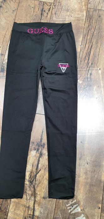 Czarne legginsy damskie premium logo neon M