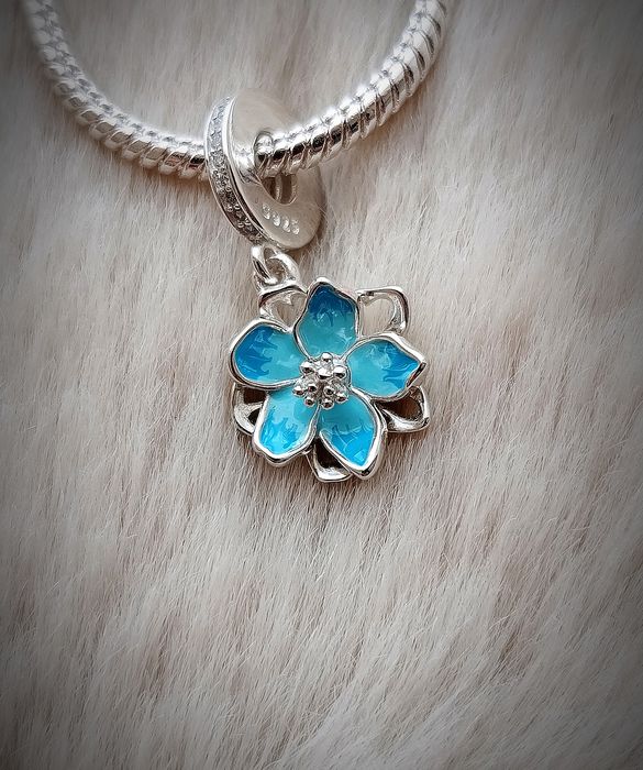 Charms/Zawieszka - Błękitny kwiatek | Srebro 925