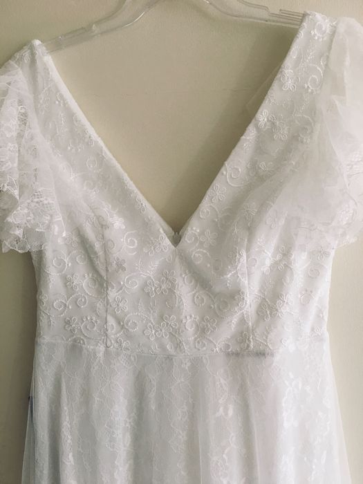 suknia ślubna boho kolor ivory rękawek koronka CYWILNY L 40