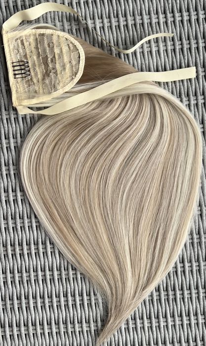 Premium Ultra włosy doczepiane, blond / pasemka / refleksy kucyk 416.
