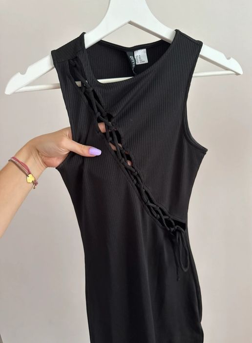 Sukienka dopasowana prążek rozcięcie wiązane H&M r.XS