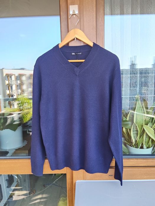 Sweter męski rozm M granatowy ZARA wełna i kaszmir rozmiar M nowy z me