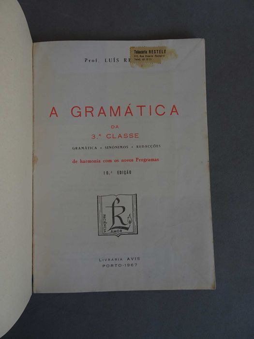 Antiga Gramática 3ª classe novos programas Prof. Luís Reina (1967)