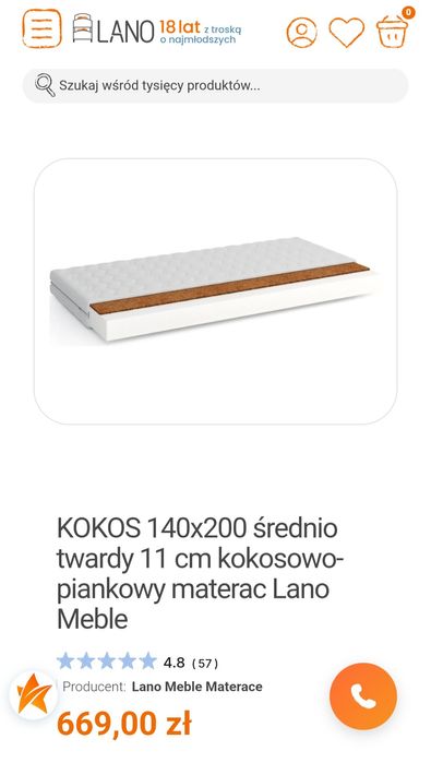 Lanomeble materac KOKOS 140x200