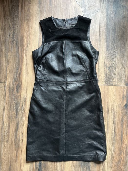 Laura Clement Damska klasyczna sukienka z naturalnej skóry czarna mini