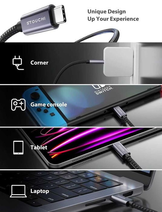 Kabel przedłużacz USB C STOUCHI USB C 3.2 gen 1 5GBPS 5A 100W 1.8m 484