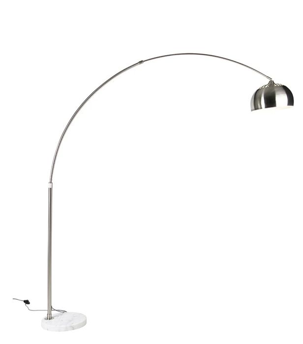 Lampa stojąca marmur metalowa srebrna duza