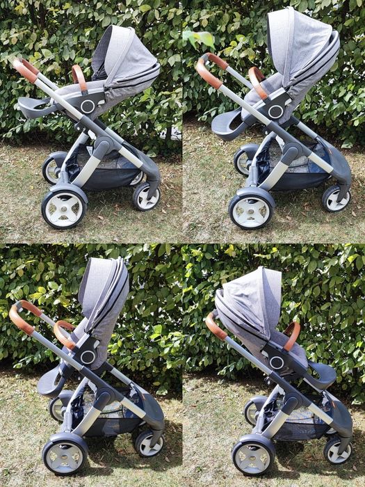 Stokke Crusi, Black Melange, skórzane rączki, wózek dziecięcy