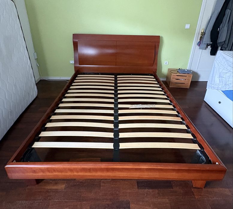 Cama Casal Madeira Maciça 150x195 + Colchão Ortopédico