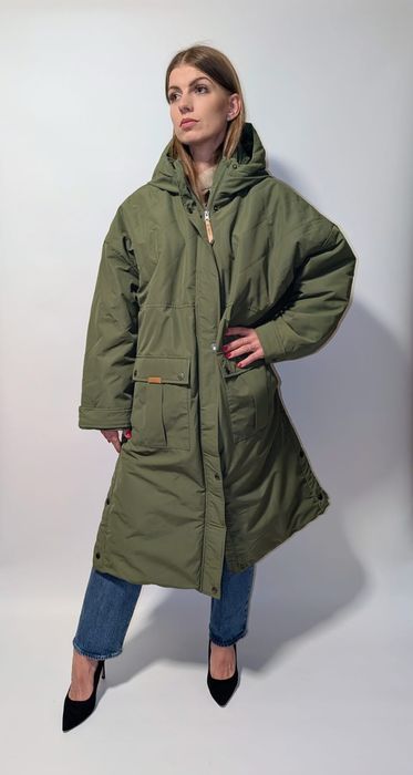 Khaki kurtka damska Bonprix r. 46 | długa, ciepła, pikowana | zimowy