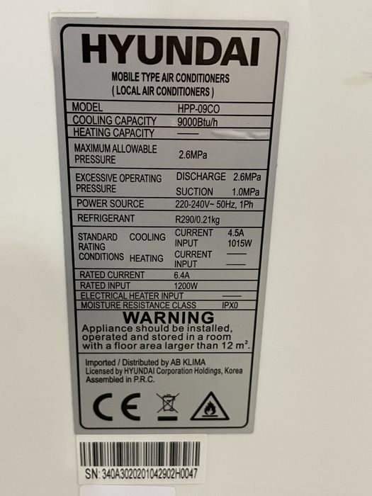 Klimatyzator przenośny Hyundai HHP-09CO 2.6KW