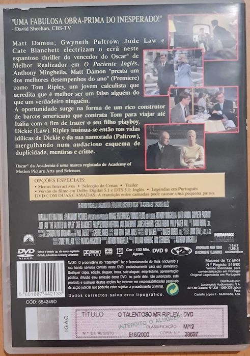 Filme DVD original «O Talentoso Mr. Ripley»