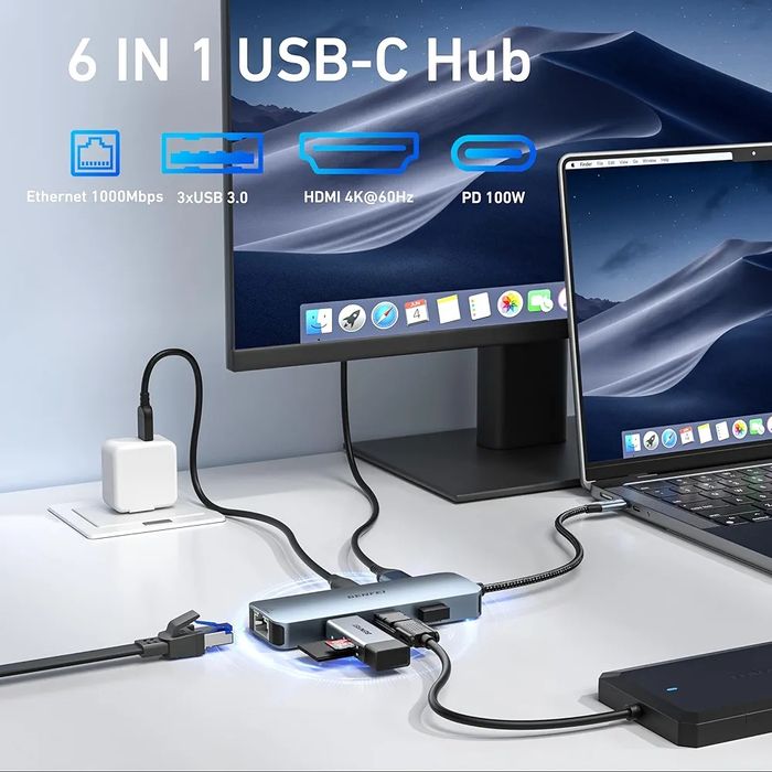 Benfei USB C Hub 6w1 z HDMI ethernetem