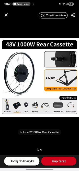 Zestaw Konwersji 1000W 48V ebike