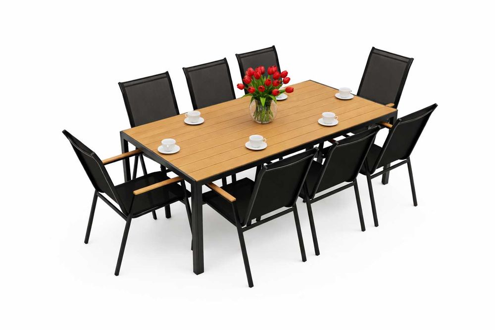 DUŻY Zestaw Mebli Ogrodowych 8 Osób Aluminiowy Stół 190cm + 8 Krzeseł