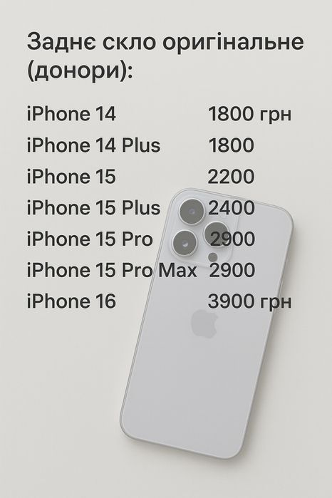 Заднє скло корпуса для iPhone 15 Pro/ Pro 14 Plus 16 Max крышка донор