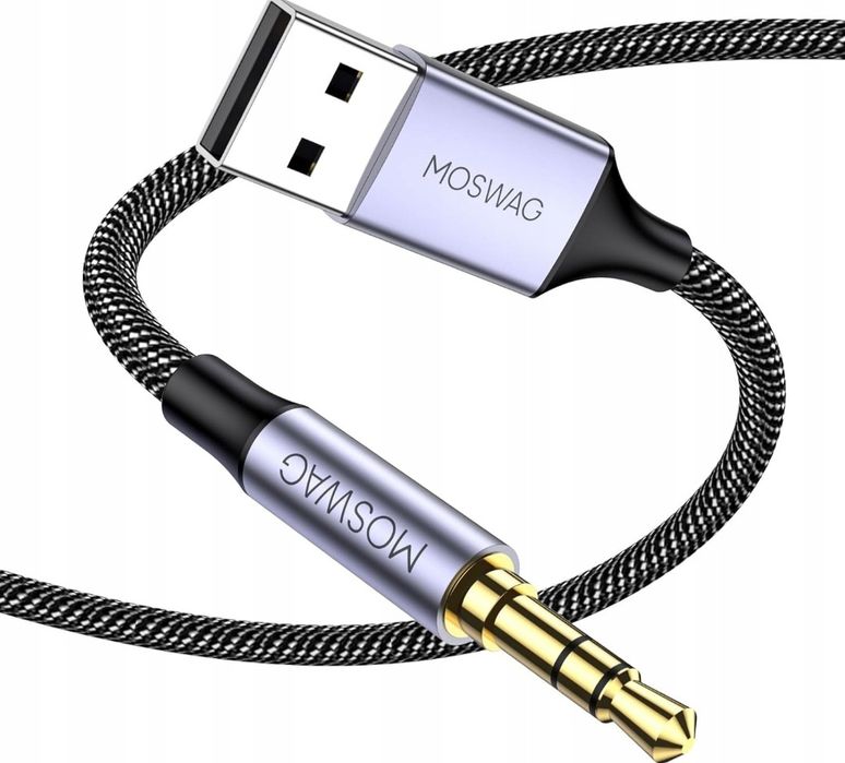 MOSWAG USB do AUX 3,5 mm DAC Hi-Res Adapter Audio 1m Pleciony Nylon