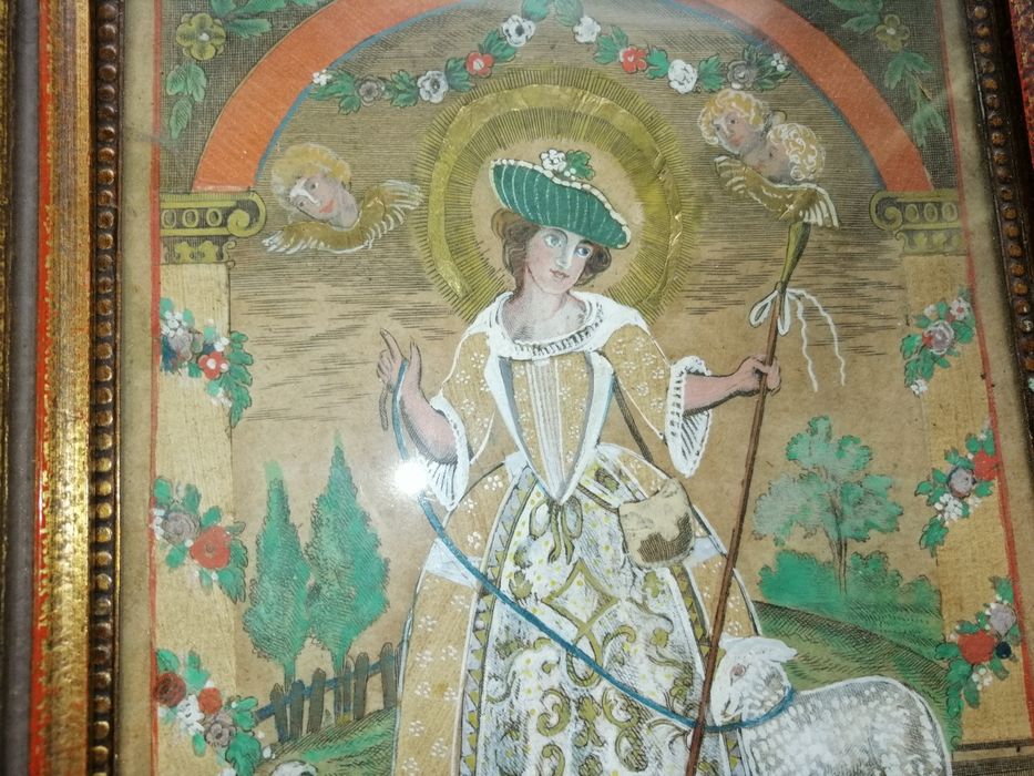 19-sto wieczny obraz religijny kolażowy