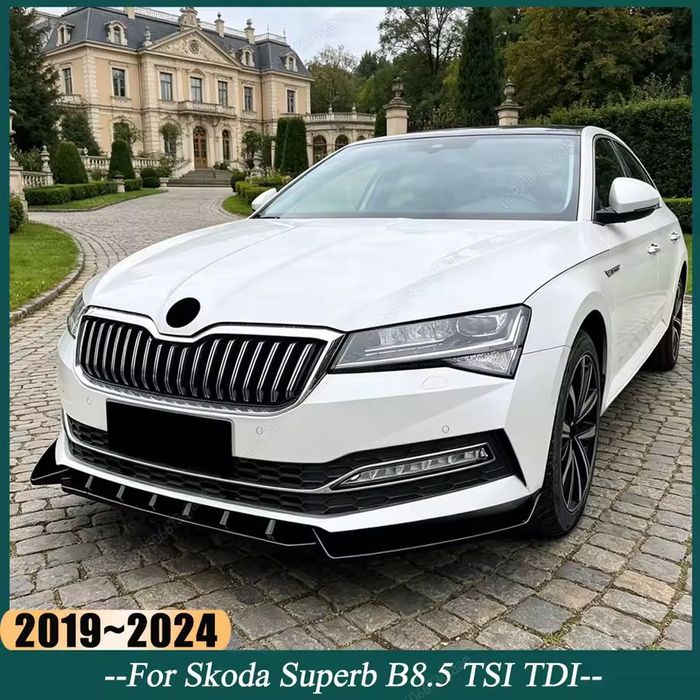 Губа Шкода Суперб Б8 Б8.5 губа на передний бампер Skoda Superb B8 юбка бампера сплитер обвес обвес