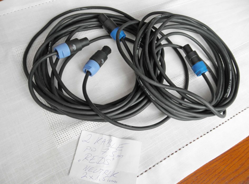 Przewody do kolumn, kable głośnikowe REDS 2x 1,5mm. SPEAKON 2 x 7,5m.
