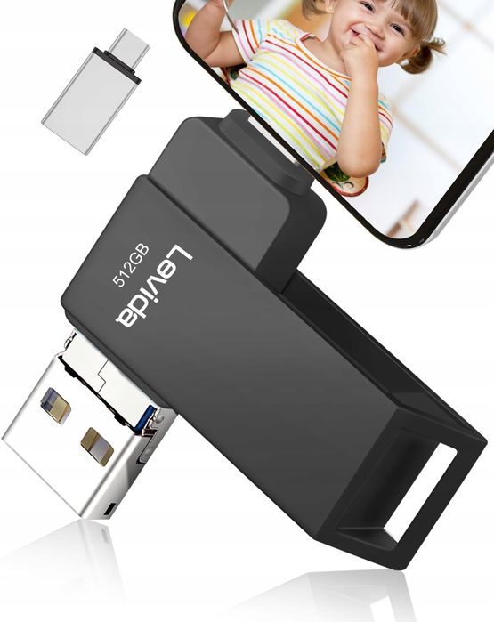 outlet pendrive 512gb levida usb 3.0 4w1 do iphone, android, type-c czarny