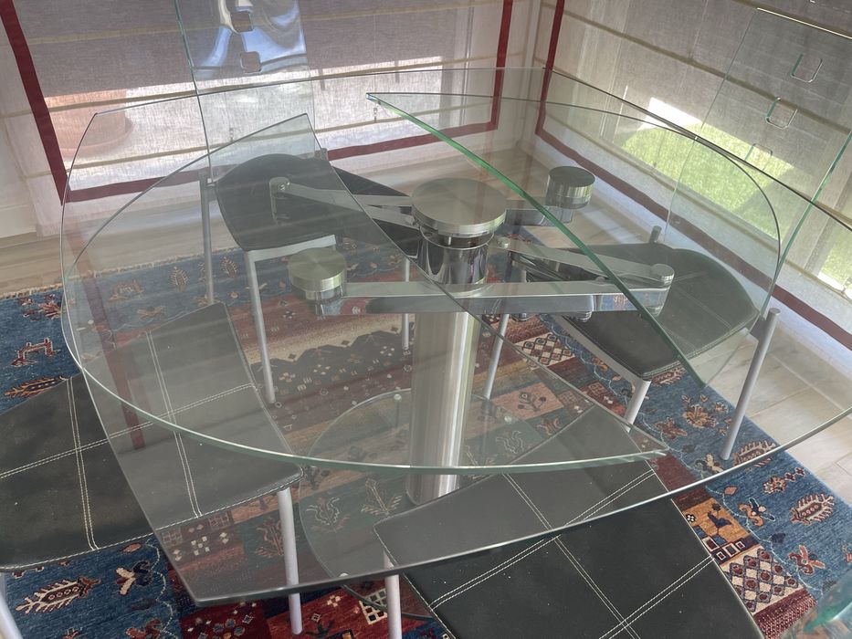 Mesa vidro extensível com 4 cadeiras