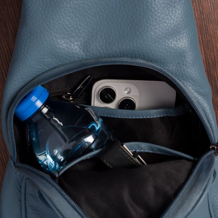 plecak miejski crossbody damski skórzany - szaroniebieski