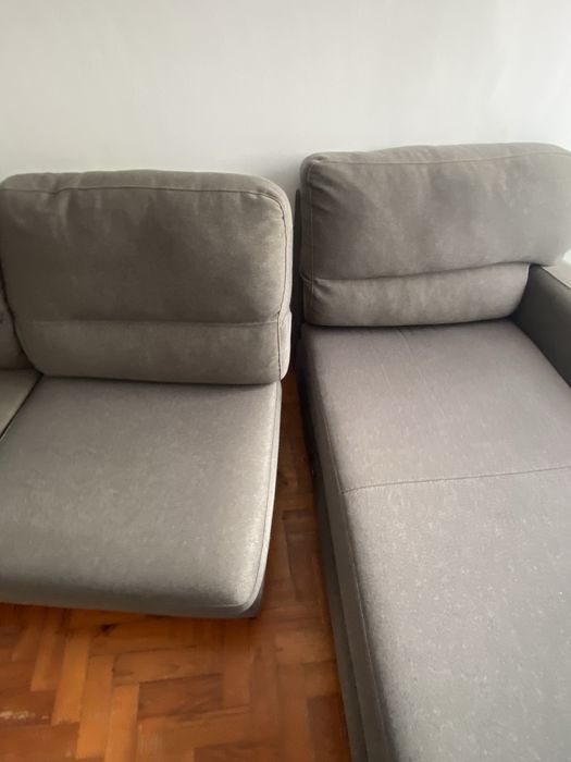 Sofá cinza Conforama – 2 módulos com chaise longue