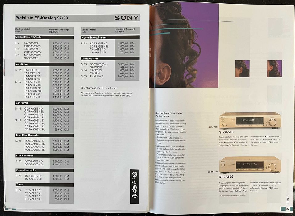 SONY 1997/1998 RARYTAS - SERIA ES Prospekt Katalog HI-END
