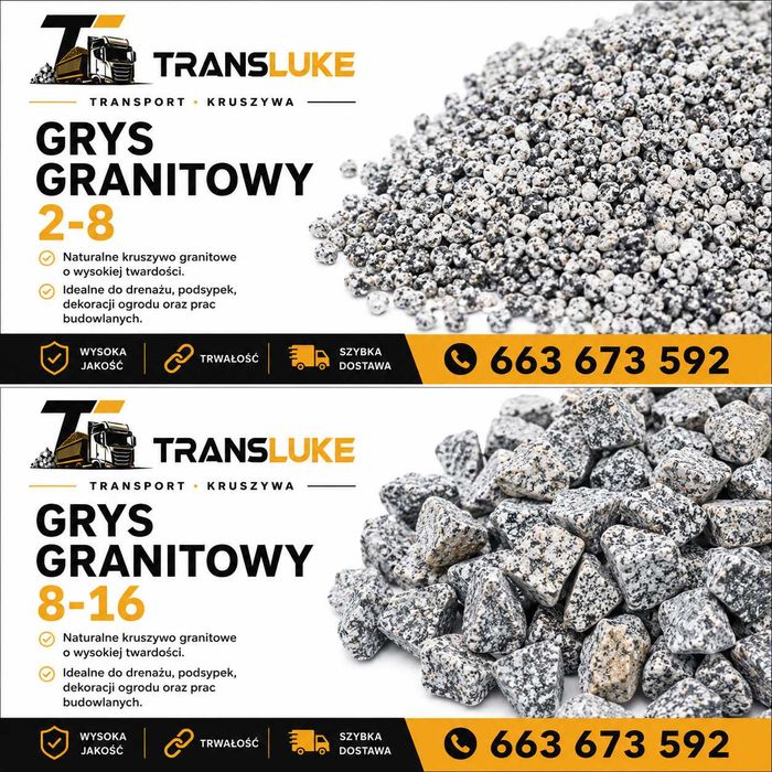 KRUSZYWA GRANITOWE I BAZALTOWE | Grys | Piasek | Tłuczeń | Transport