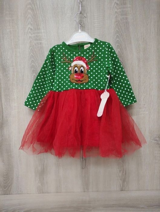 Sukienka świąteczna ocieplana 68/74 nowa, cekiny,zielona czerwona tiul