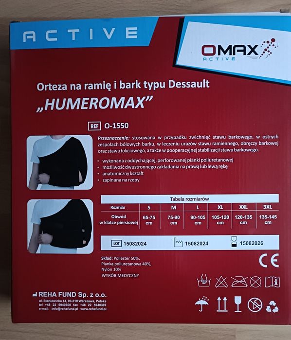 Orteza na ramię i bark "Humeromax" typu Dessault rozmiar L