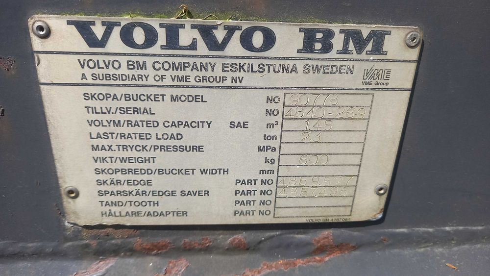 łyżka szufla do ładowarki ładowarka volvo  mocowanie duży bm