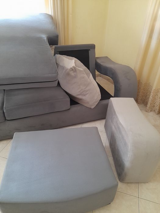 Sofá Chaise Longue Cinza Moderno | Totalmente Lavável e Desmontável