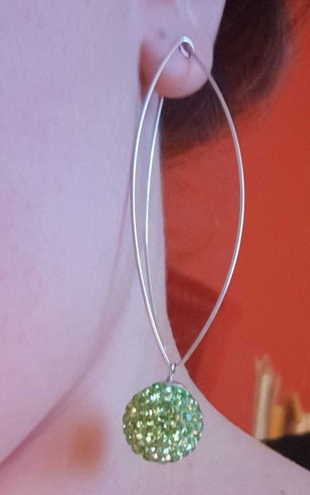 Nowe Kolczyki zielone kulki discoball srebro długie