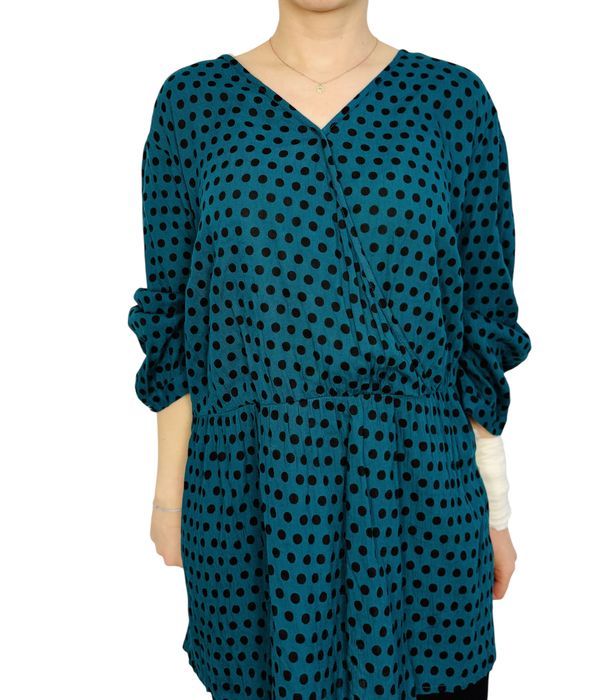 Turkusowa tunika w czarne groszki 6XL 52