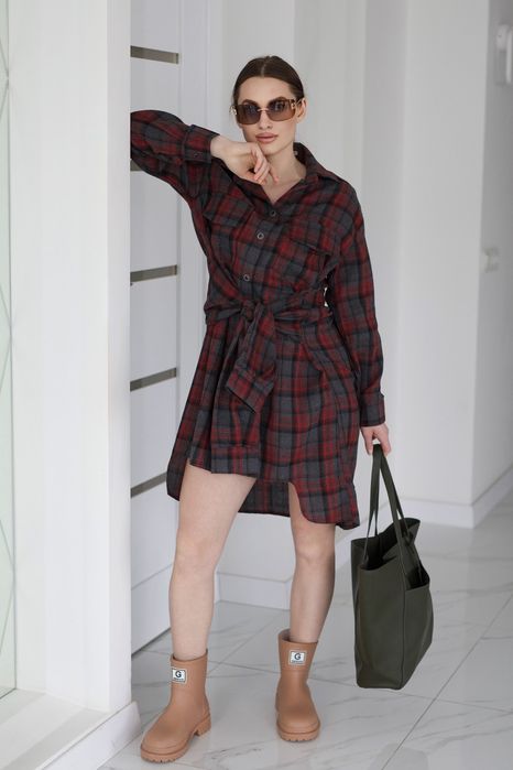 Сукня сорочка жіноча oversize бавовна | сукня з рукавами-поясом S-XL