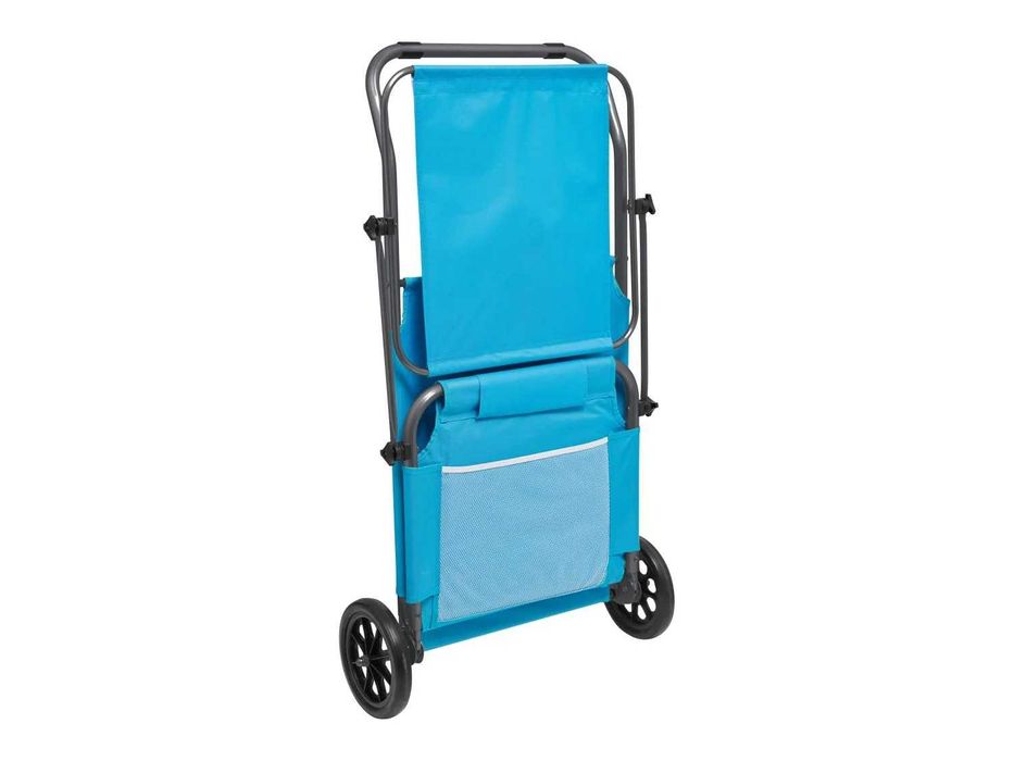 Składany Leżak Plażowy Ogrodowy Duże Kółka Daszek Zagłówek Wózek