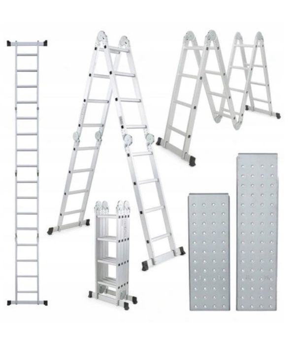 Drabina aluminiowa przegubowa 4x3 + podest do 150 kg