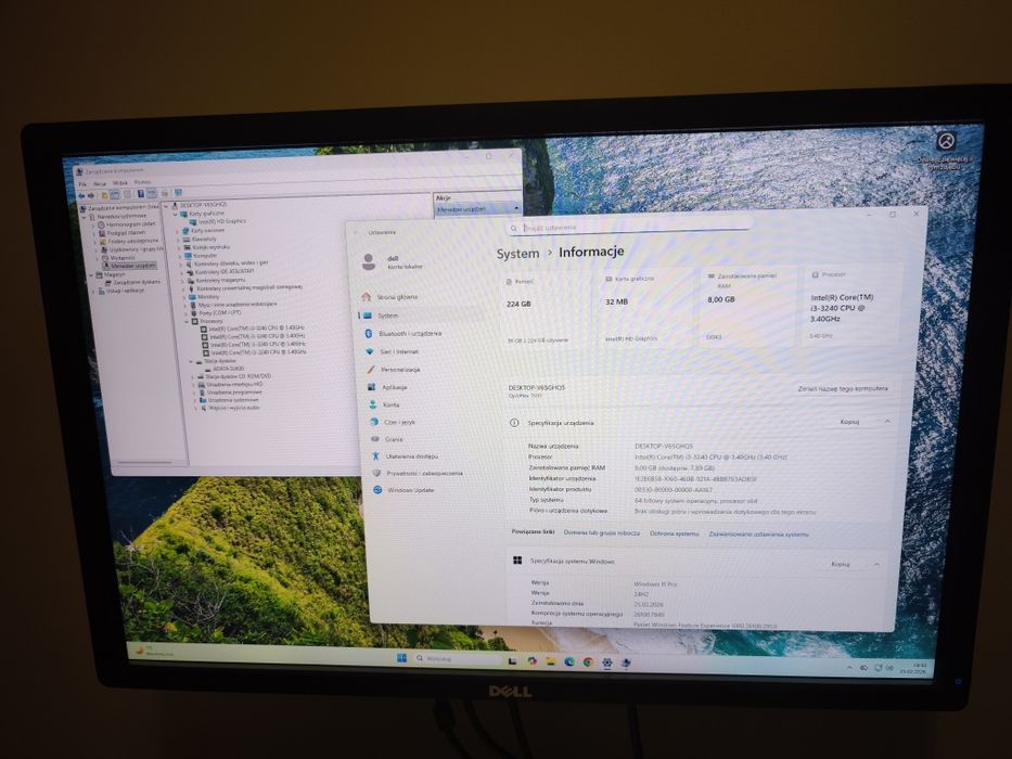 Tani komputer Dell win11 pro 250gb ssd sprawny 100%