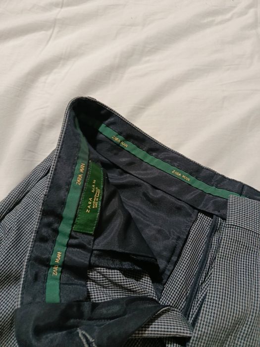 Eleganckie spodnie w drobną pepitkę szaro-czarne, bawełna + jedwab – Z