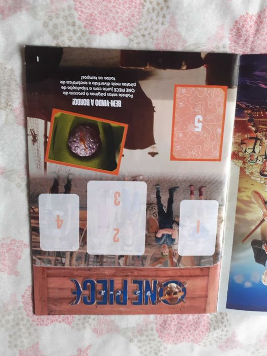 Caderneta Netflix One Piece com +/- 60 cromos ja colados e 1 repetido (tem uma página solta)