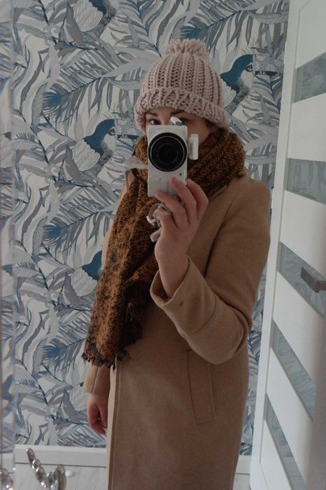 ciepła/zimowa wełniana beżowa czapka~ gruby splot