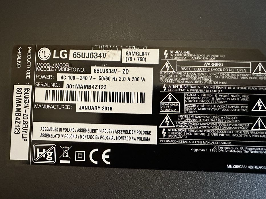Телевізор LG 65UJ634V 65” 4K Smart TV