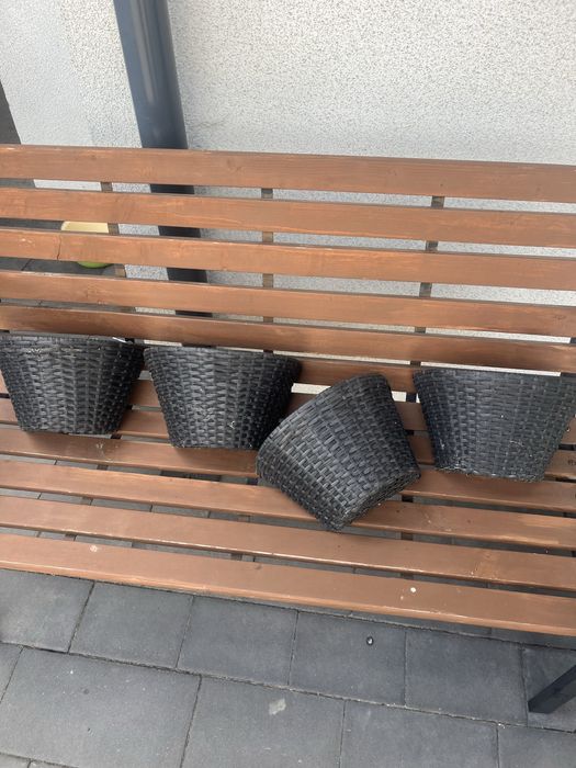 Doniczka rattan wiszaca grafitowa 4 sztuki donica