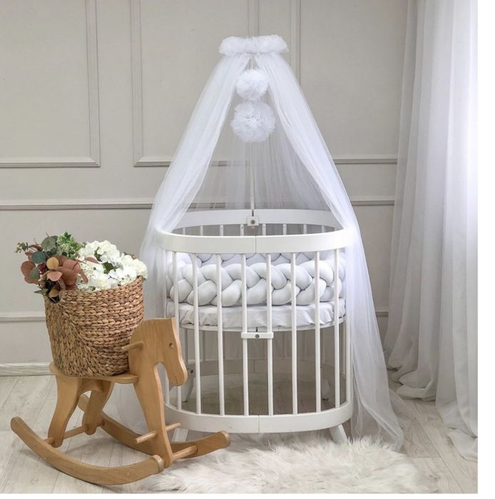 Балдахін білий на ліжечки та + тримач універсальний