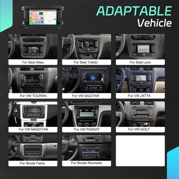 Rádio Android 15 7" VW/Seat/Skoda 6/128GB CarPlay/Auto S/Fios Wi-Fi BT